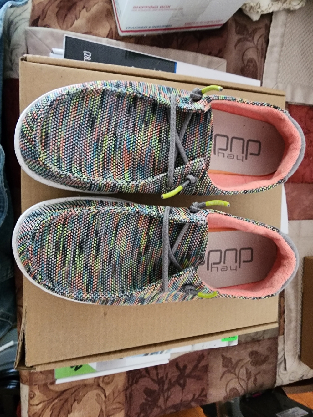Hey Dude Multicolor Knit Slip-On Shoes - Coral Lining